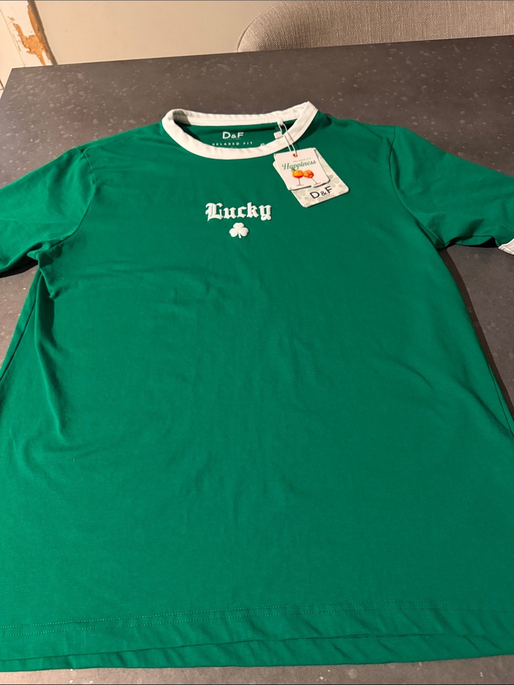 Green 'Lucky' Short Sleeve Ringer Tee
